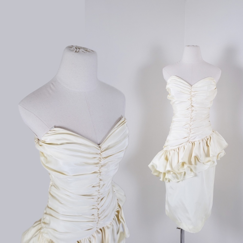 80's strapless dress prom fit flare asymmetrical tube top V-neck sweetheart